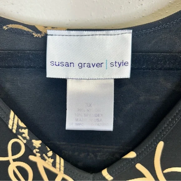 Whimsigoth Boho Black Tan Asian Inspired V-Neck Plus Size 3X Top Work Travel - Picture 6 of 11